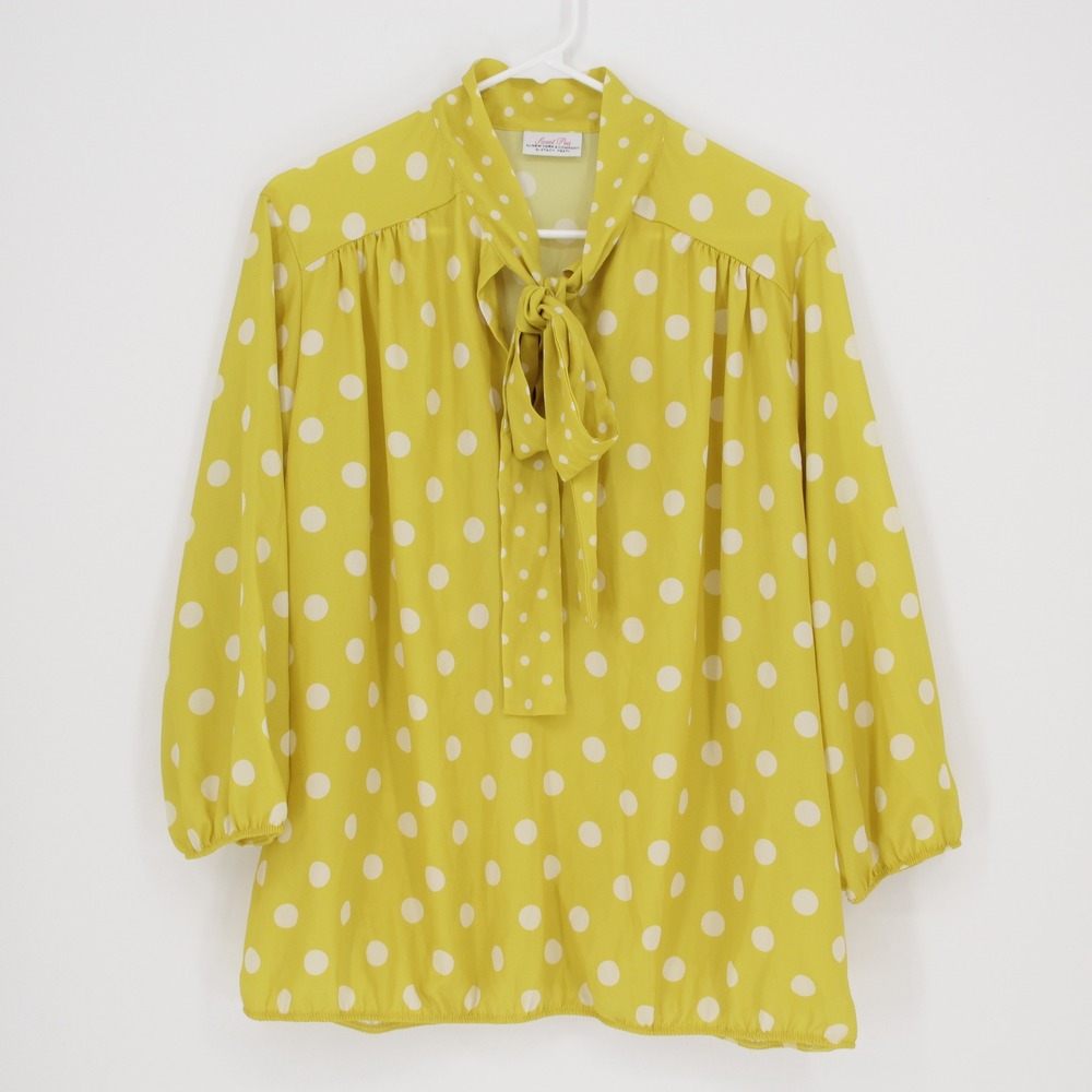 Sweet Pea Women's Yellow Polka Dot Tie Neck Blouse Size XL